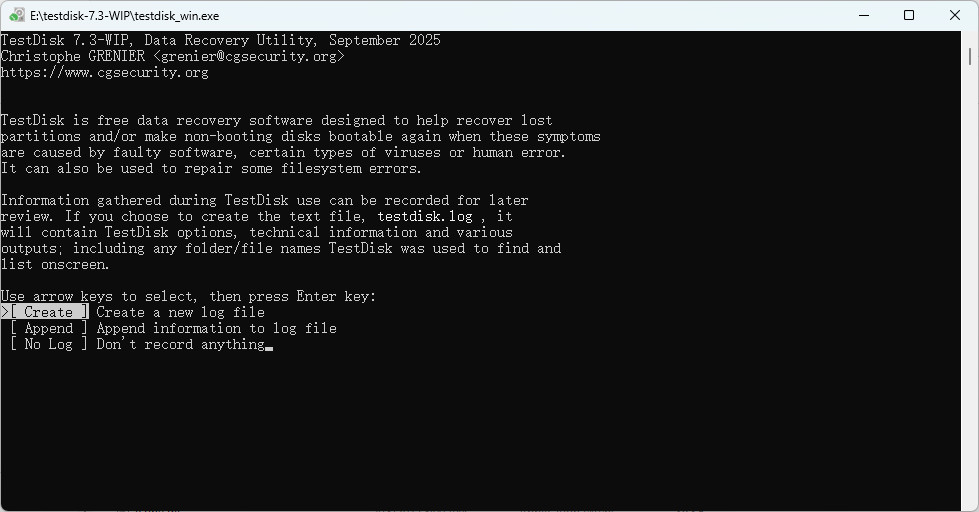 Mit TestDisk eine Protokolldatei erstellen