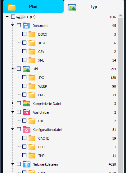 Dateien nach Typ oder Format filtern