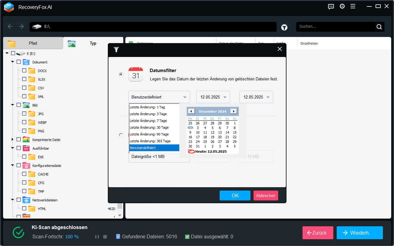 Dateien nach Änderungsdatum filtern