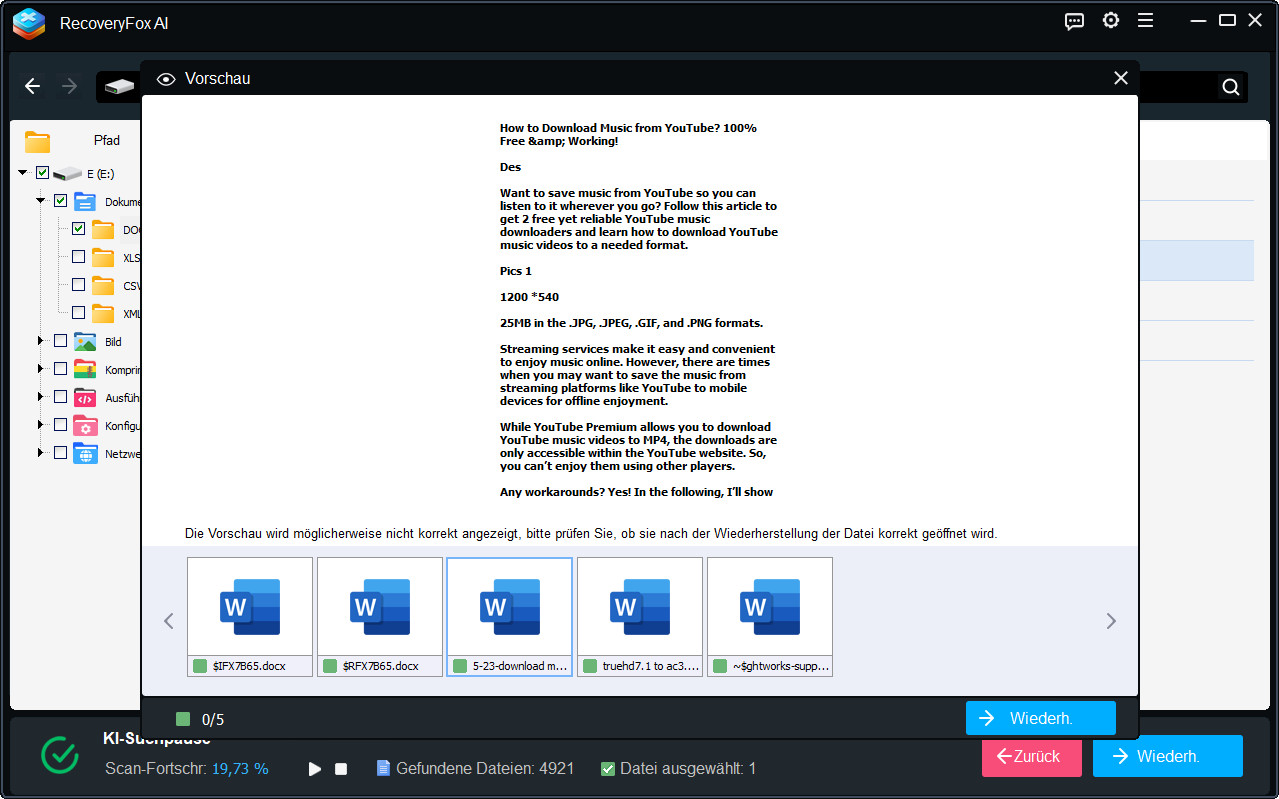 Dokumente in der Vorschau anzeigen