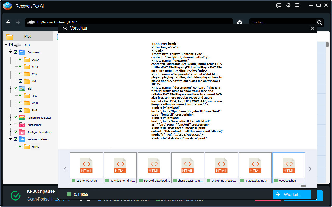 Vorschau der Webdateien