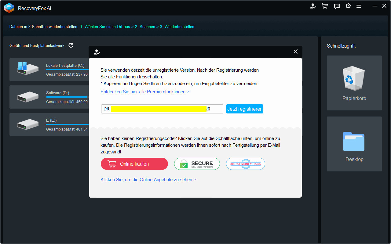 RecoveryFox AI registrieren und aktivieren