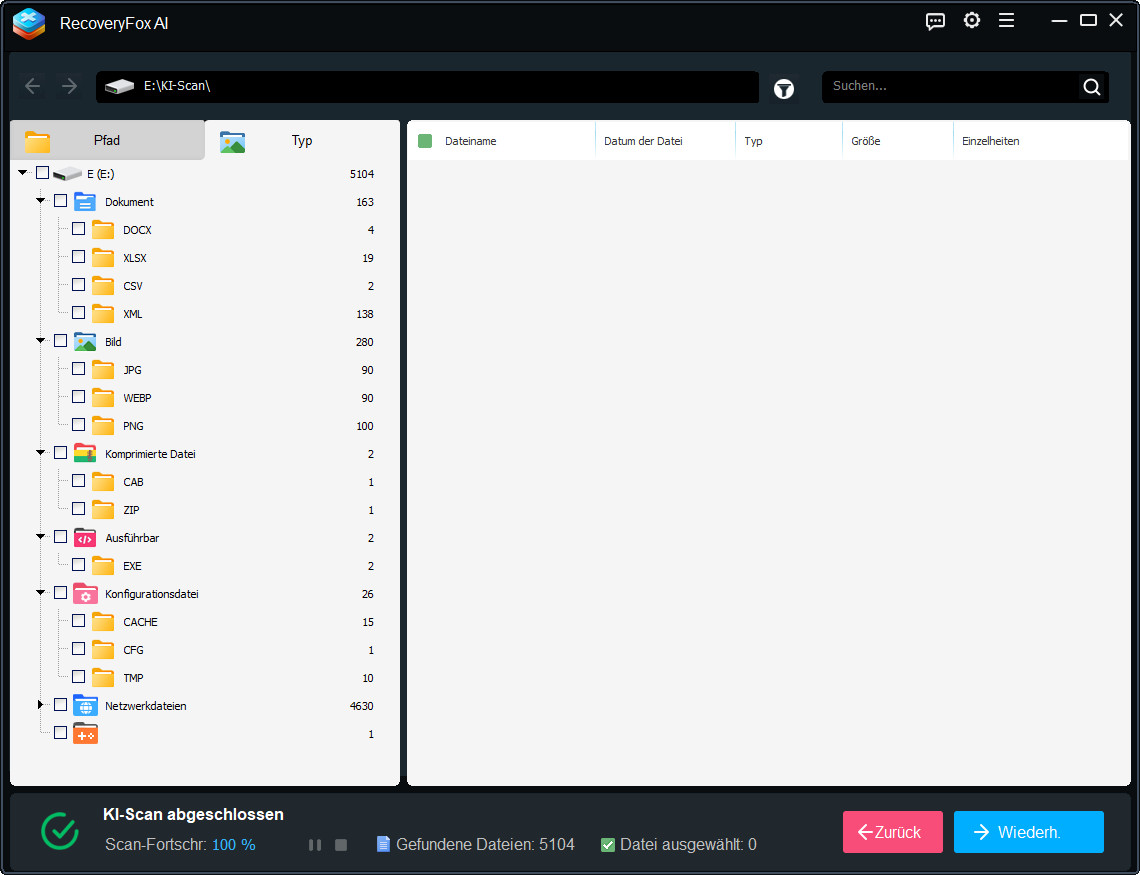 RecoveryFox AI Dateitypen