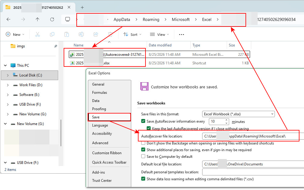 Speicherort für Excel-AutoWiederherstellungsdateien finden