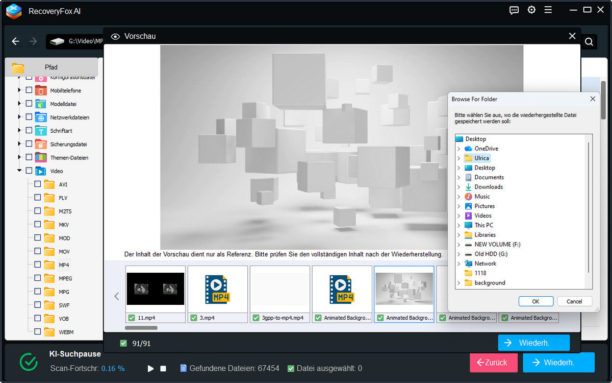 RecoveryFox Wiederherstellung und Ausgabe