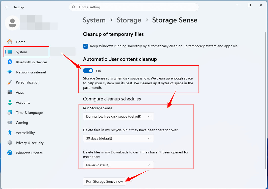 Papierkorb mit Speicheroptimierung leeren