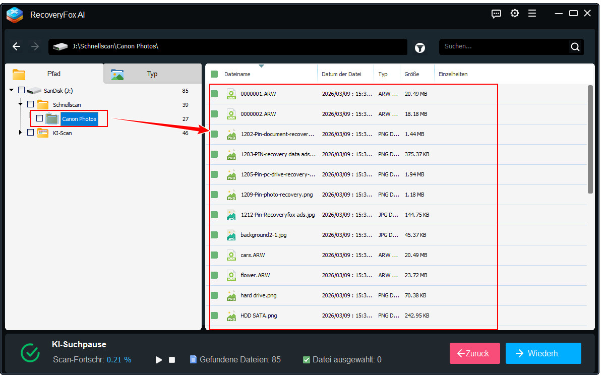 Gelöschte Fotos von SD-Karte scannen