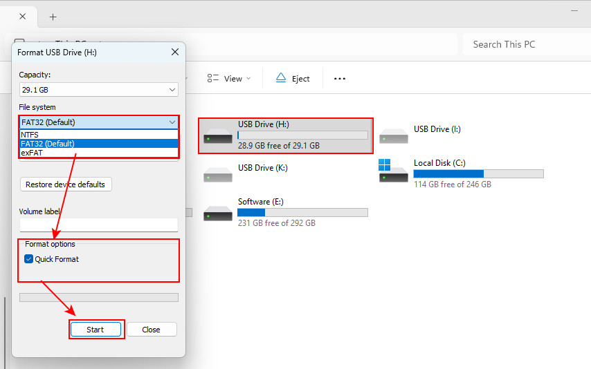 USB-Stick im Datei-Explorer formatieren