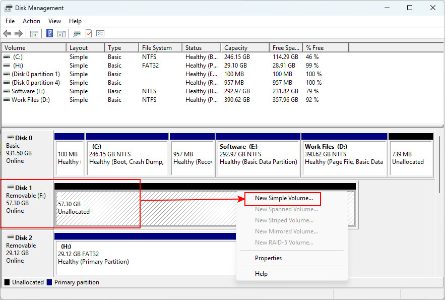 Volume eines RAW-USB-Sticks löschen
