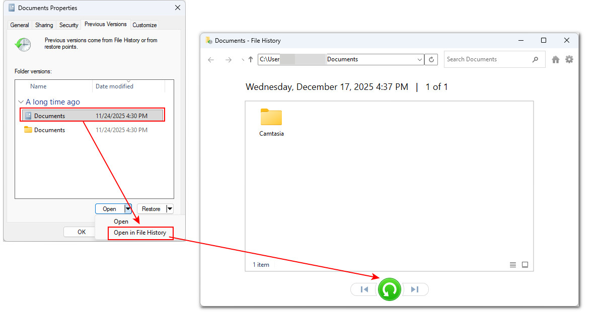 Gelöschte Dateien mit Dateiversionsverlauf wiederherstellen