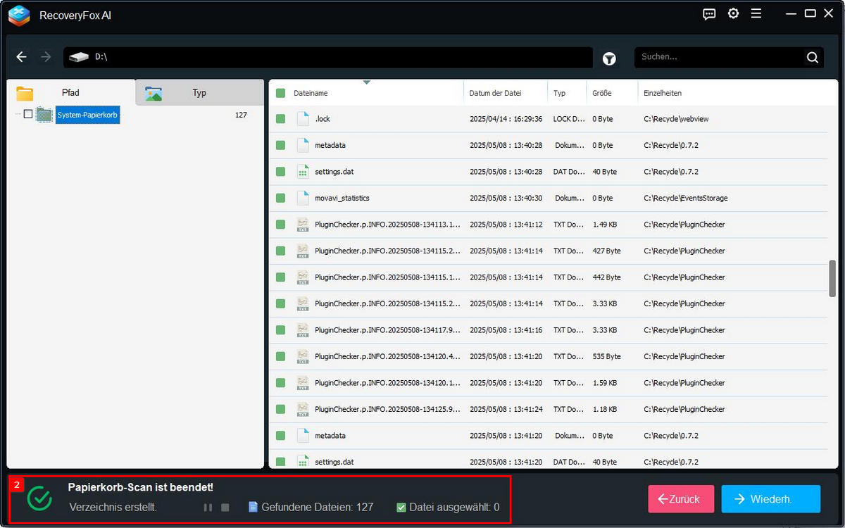 Leeren Papierkorb scannen