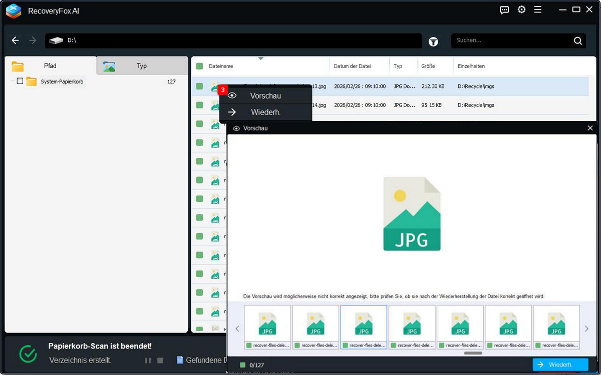 Papierkorb-Dateien anzeigen und wiederherstellen