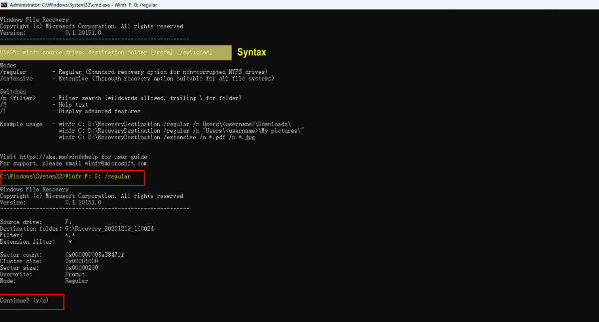 Befehl zur Wiederherstellung aller verlorenen Dateien